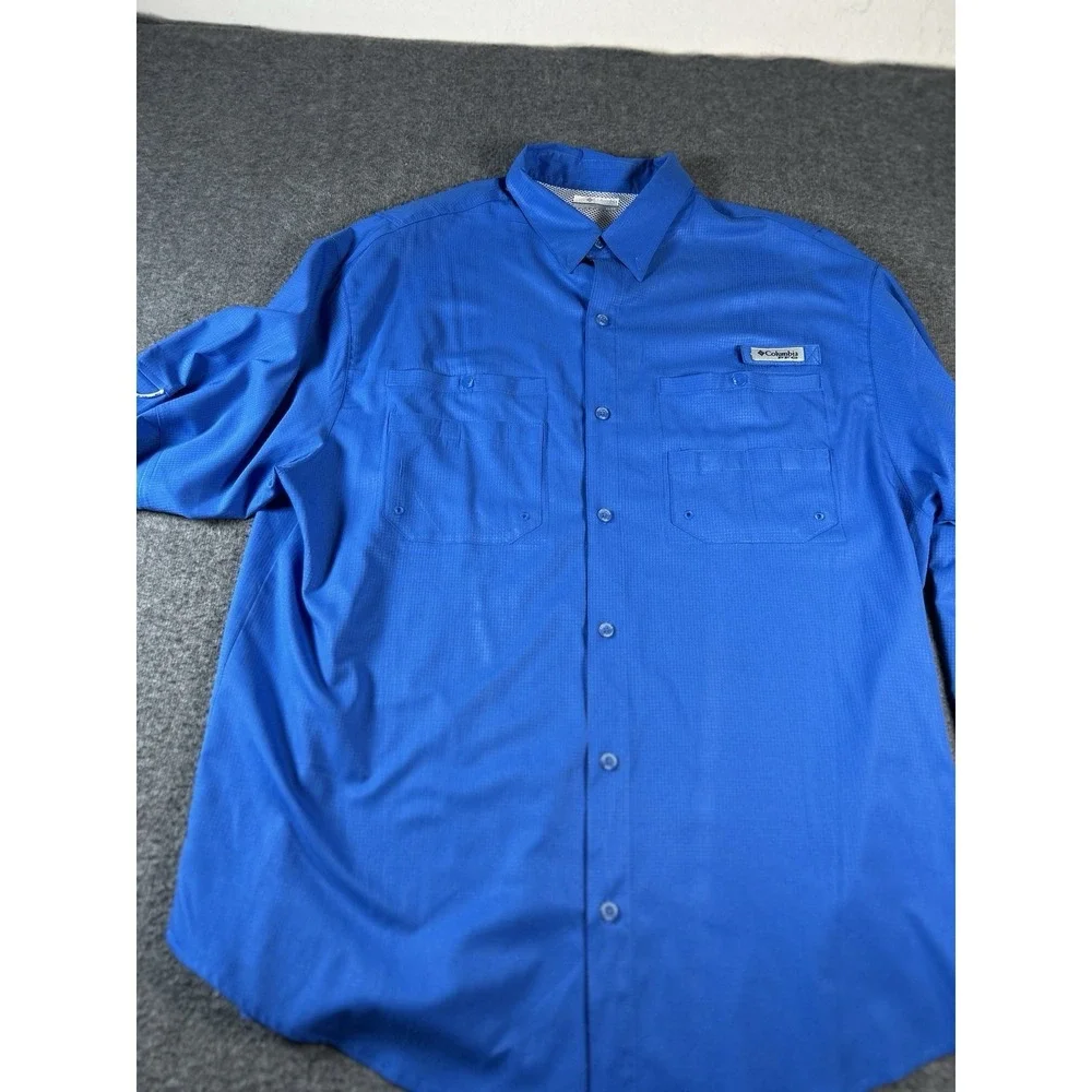 Columbia Bahama PFG‎ Mens Shirt XL Blue Omni-Shield Vented Lined